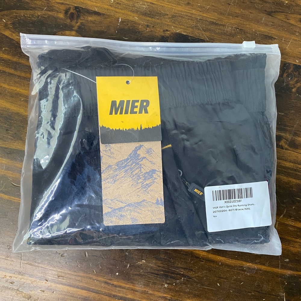 MIER Mens Quick Dry Running Shorts Black XXL 20700204-607 Zipper Pockets New